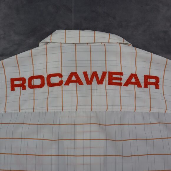 Rocawear Shirt Mens L White Orange Striped Large Spellout Short Sleeve Button Up - Picture 8 of 16